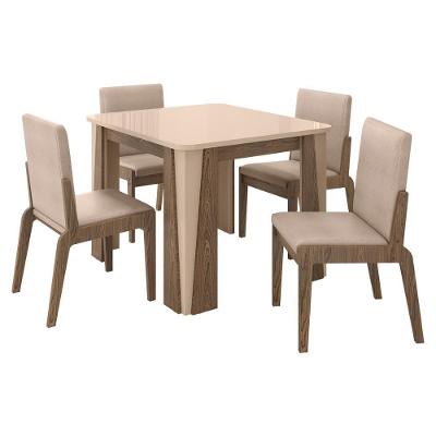 Kit Mesa De Jantar Opera Com 4 Cadeiras Sinfonia Em Linho Carvalho-fendi-creme