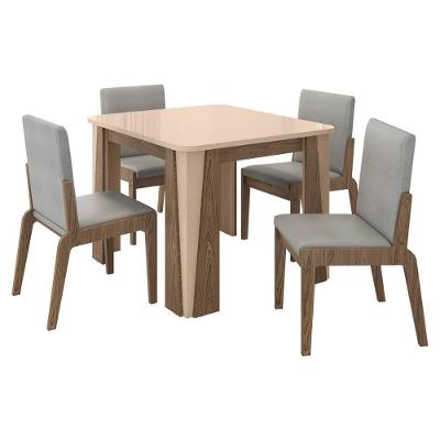 Kit Mesa De Jantar Opera Com 4 Cadeiras Sinfonia Em Linho Carvalho-fendi-cinza
