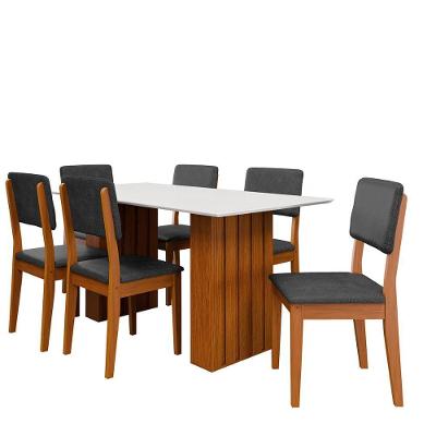 Kit Mesa Jantar Santiago 160 Tampo Vidro 6 Cadeiras Córdoba Cinamomo-branco-chumbo