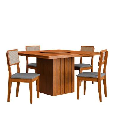 Kit Mesa De Jantar Santiago 136 Prato Giratorio E 4 Cadeiras Cinamomo-grafite Boucle