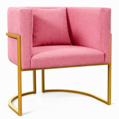Poltrona Moderna Sala Base Dourada Design Luxo Luna Suede Rosa