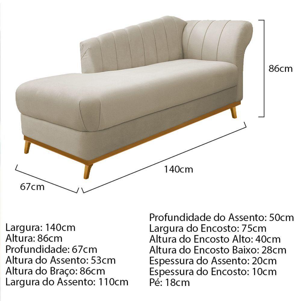Kit Diva Recamier Vanessa 140Cm Lado Esquerdo E 02 Poltronas Laura Suede Cor Bege - 5