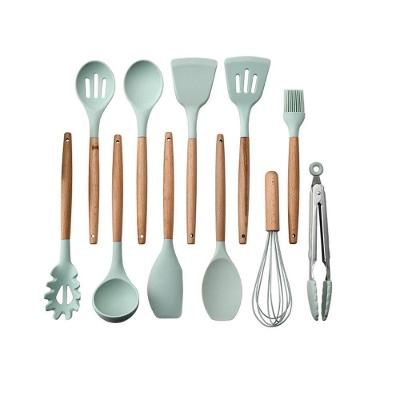Kit 12 Peças Utensilios De Cozinha Colher Espatula Fue Pincel - Verde