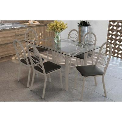 Sala De Jantar Completa Elba C/ Tampo De Vidro 150cm E 6 Cadeiras Holanda Niquel - Courano Preto - Kappesberg