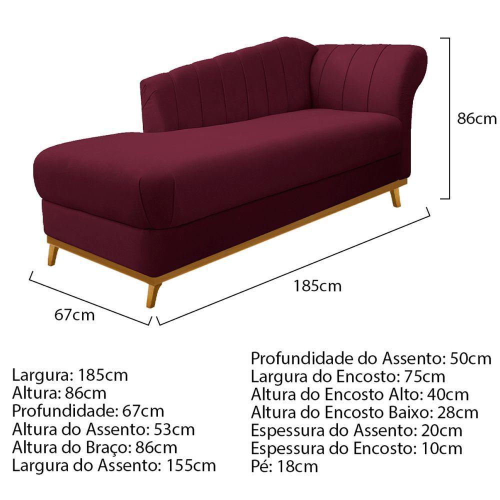Kit Diva Recamier Vanessa 185Cm Lado Esquerdo E 02 Poltronas Laura Suede Cor Bordô - 5