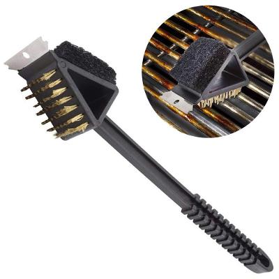 Escova Limpa Grelha 3 Em 1 Churrasqueira Cerdas De Aço Bucha Espatula