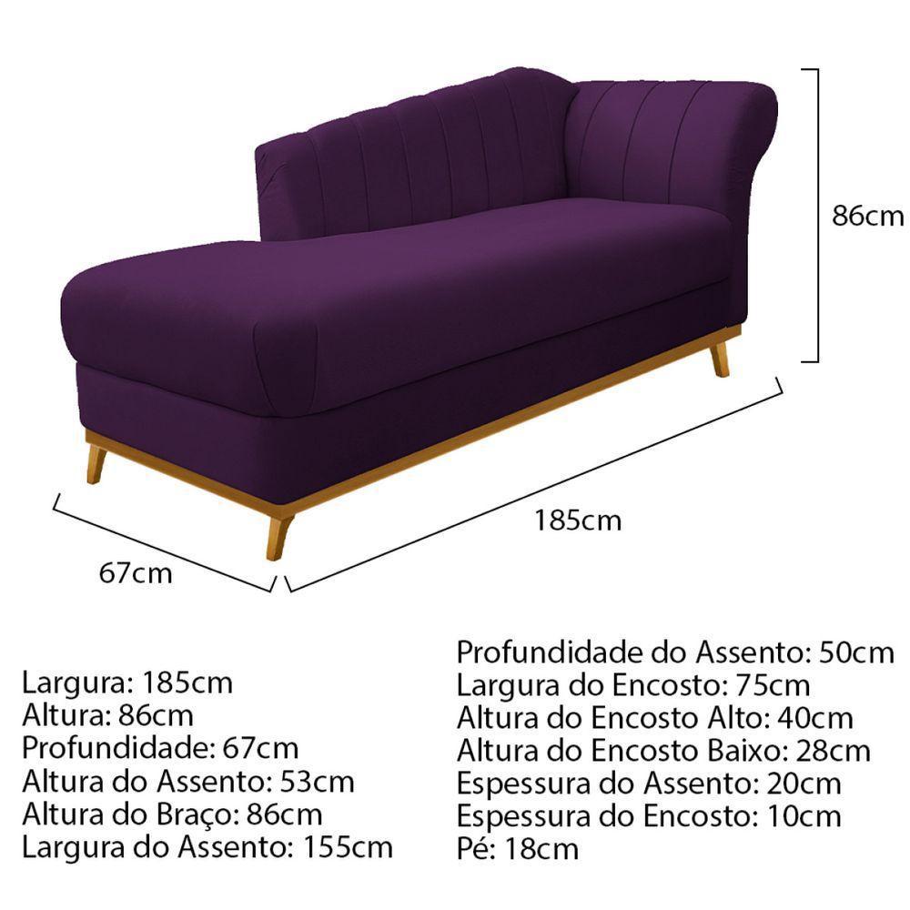 Kit Diva Recamier Vanessa 185Cm Lado Esquerdo E 02 Poltronas Laura Suede Cor Roxo - 5