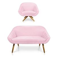 Kit 01 Namoradeira 02 Lugares E 01 Poltrona Giovana Suede Rosa Bebê - 1