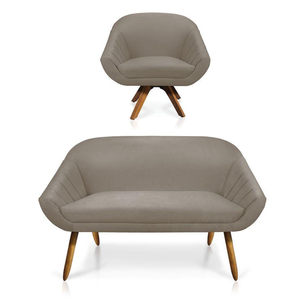 Kit 01 Namoradeira 02 Lugares E 01 Poltrona Giovana Suede Marrom Rato - 1