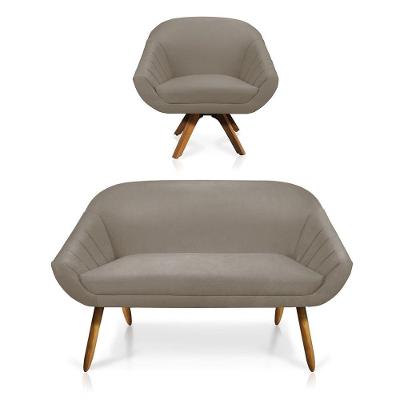 Kit 01 Namoradeira 02 Lugares E 01 Poltrona Giovana Suede Marrom Rato