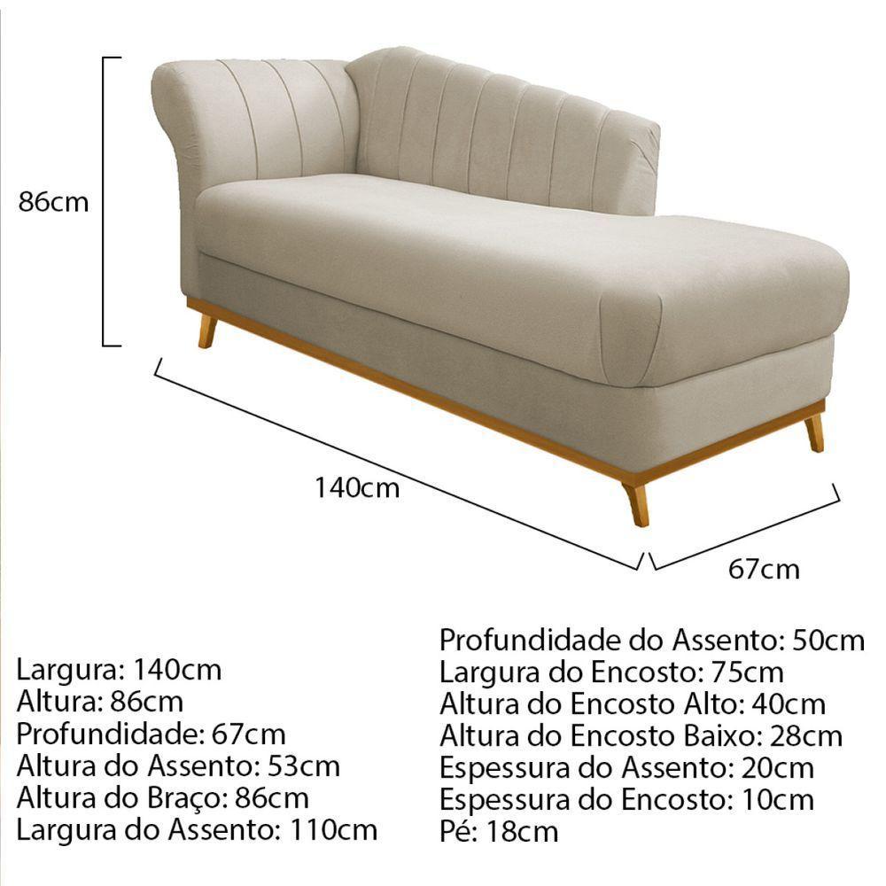 Kit Diva Recamier Vanessa 140Cm Lado Direito E 02 Poltronas Laura Suede Cor Bege - 7