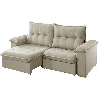 Sofá Retrátil Reclinável 2,50m Linho Bege Claro Muriaé