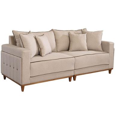 Sofá 2 Lugares Fixo 2,56 M Linho Bege Escuro Com Molas Living Montes Claros