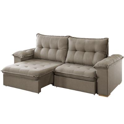 Sofá Retrátil Reclinável 2,30m Linho Marrom Claro Muriaé