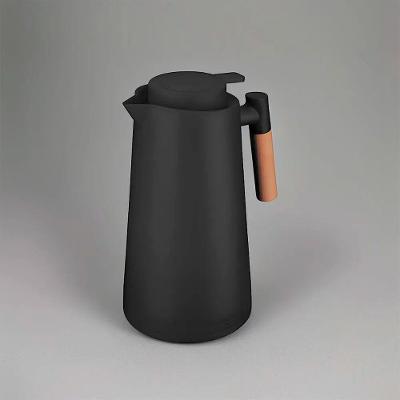 Garrafa Térmica Bule 1 Litro Parede Dupla Com Ampola De Vidro E Alça De Madeira Preta