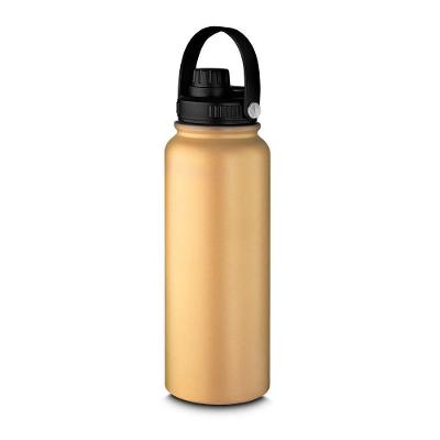 Garrafa Parede Dupla Com Alça 1,1l Em Aço Inox Laranja