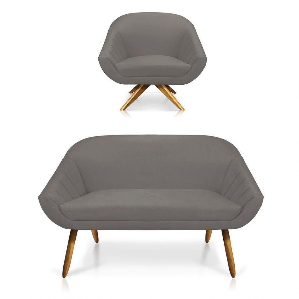 Kit 01 Namoradeira 02 Lugares E 01 Poltrona Giovana Suede Grafite - 1