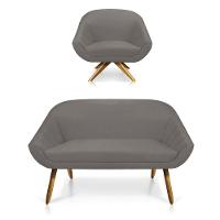 Kit 01 Namoradeira 02 Lugares E 01 Poltrona Giovana Suede Grafite - 1