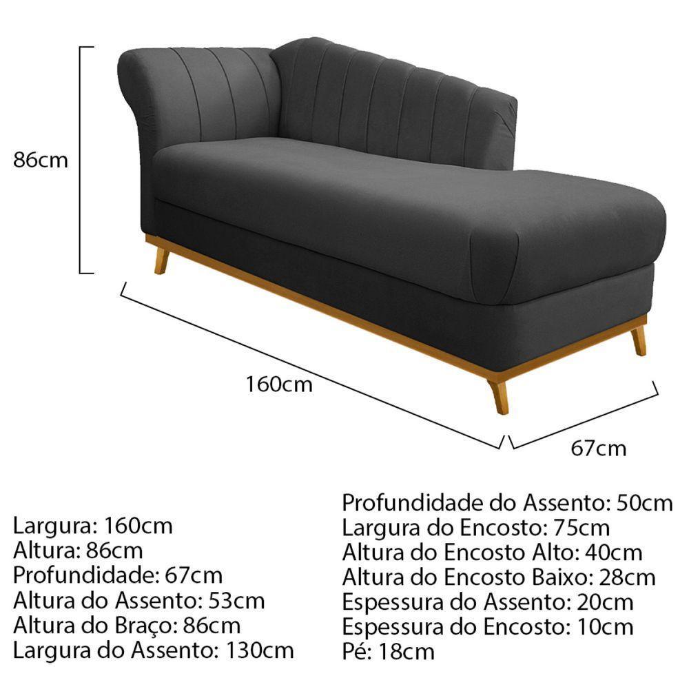 Kit Diva Recamier Vanessa 185Cm Lado Direito E 02 Poltronas Laura Linho Cor Cinzaescuro - 5