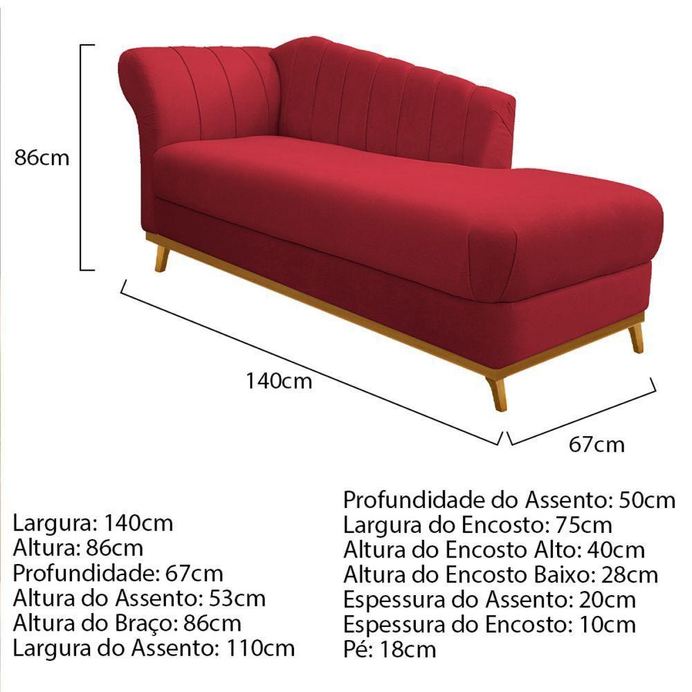 Kit Diva Recamier Vanessa 140Cm Lado Direito E 02 Poltronas Laura Suede Cor Vermelho - 5