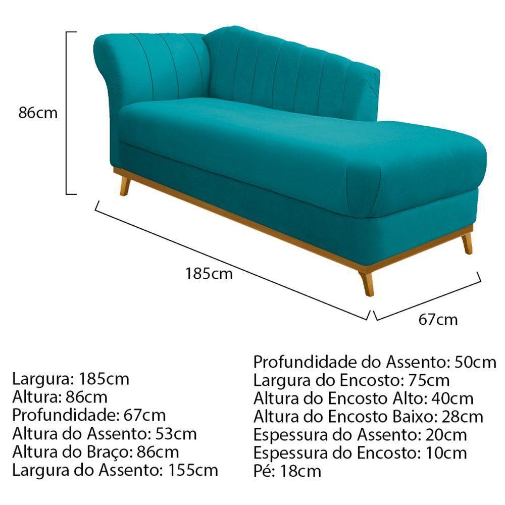 Kit Diva Recamier Vanessa 185Cm Lado Direito E 02 Poltronas Laura Suede Cor Azulturquesa - 4