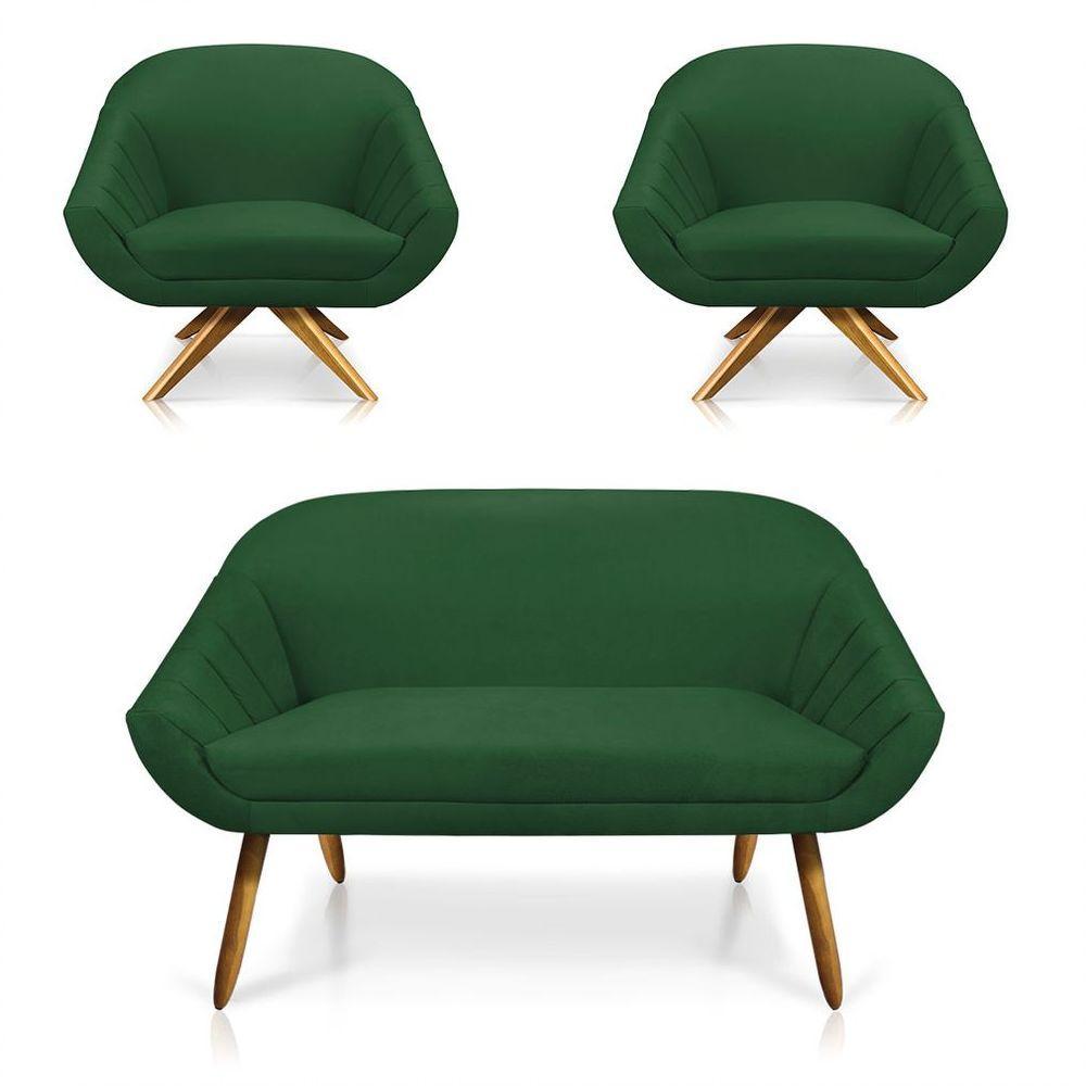 Kit 01 Namoradeira 02 Lugares E 02 Poltronas Giovana Suede Verde - 1