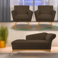 Kit Diva Recamier Vanessa 185Cm Lado Esquerdo E 02 Poltronas Laura Suede Cor Marrom - 1