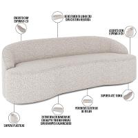 Sofá 3 Lugares Curvo Sala De Estar Living Lótus D02 Linho Cru 210 Cm D-461
