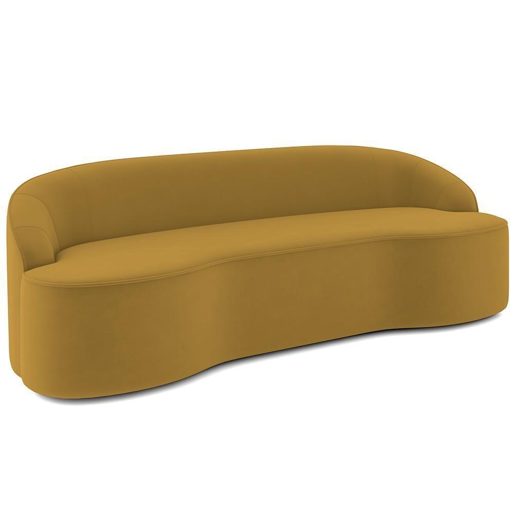 Sofá 3 Lugares Curvo Sala De Estar Living Lótus D02 Veludo Mostarda 180 Cm C-279 - 1