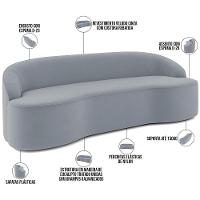 Sofá 3 Lugares Curvo Sala De Estar Living Lótus D02 Veludo Cinza 210 Cm C-317 - 7
