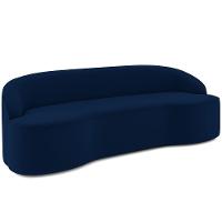 Sofá 3 Lugares Curvo Sala De Estar Living Lótus D02 Veludo Azul Marinho 180 Cm C-304 - 1