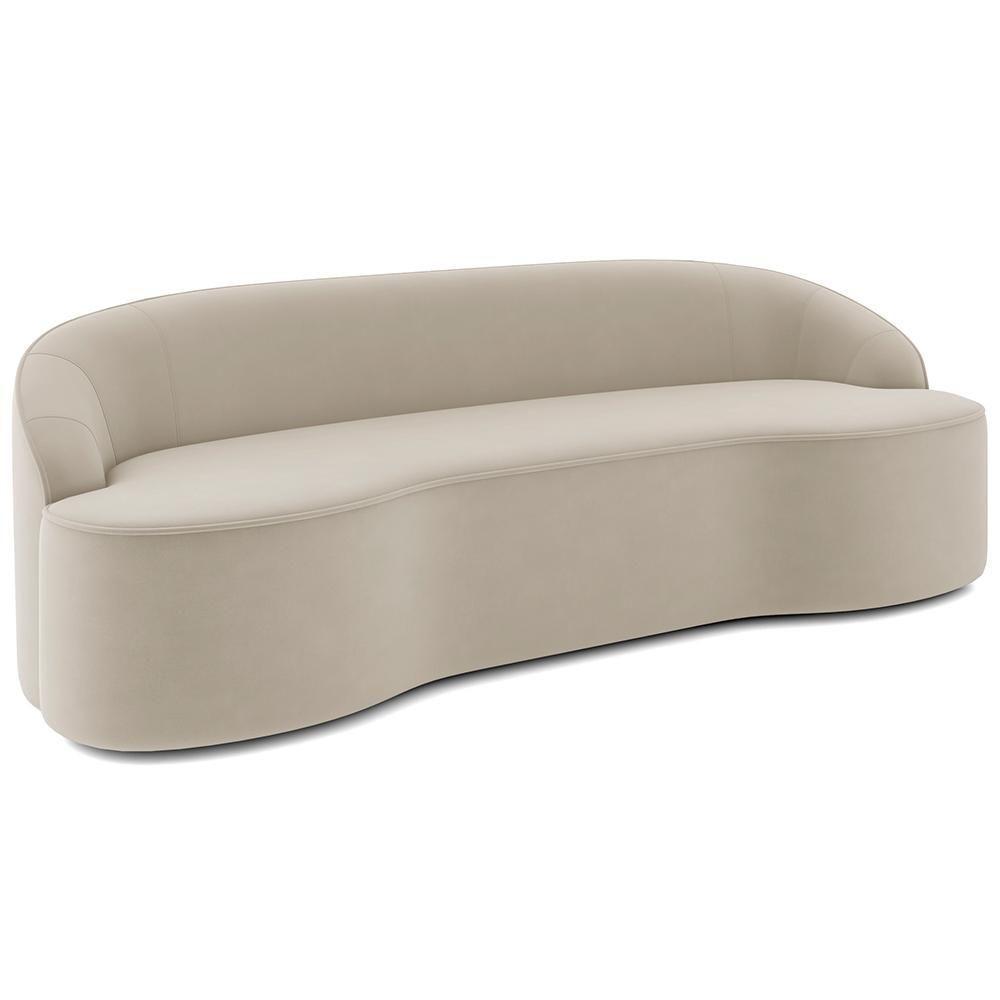 Sofá 3 Lugares Curvo Sala De Estar Living Lótus D02 Veludo Bege 210 Cm C-309 - 1