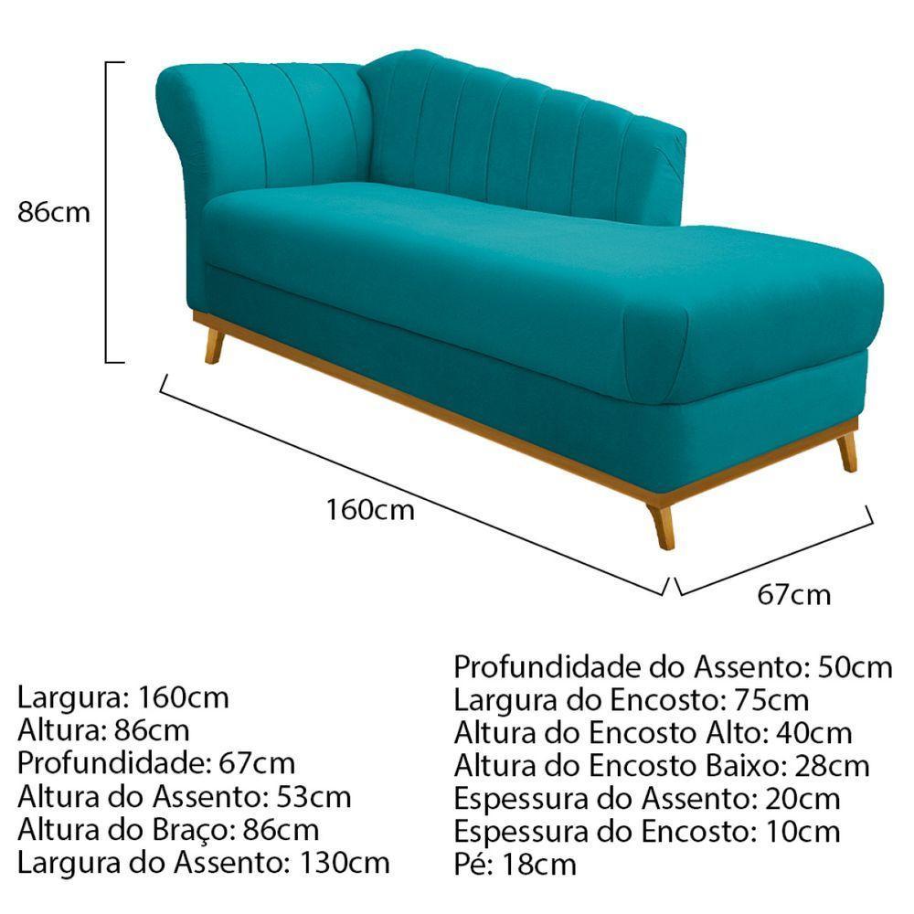 Kit Diva Recamier Vanessa 160Cm Lado Direito E 02 Poltronas Laura Suede Cor Azulturquesa - 5