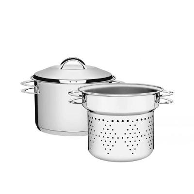 Jogo Cozi-pasta Tramontina Solar Em Aço Inox Fundo Triplo Com Alças 2 Peças 20 Cm Tramontina