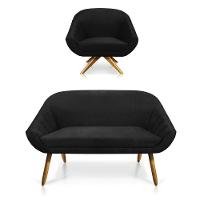 Kit 01 Namoradeira 02 Lugares E 01 Poltrona Giovana Suede Preto - 1