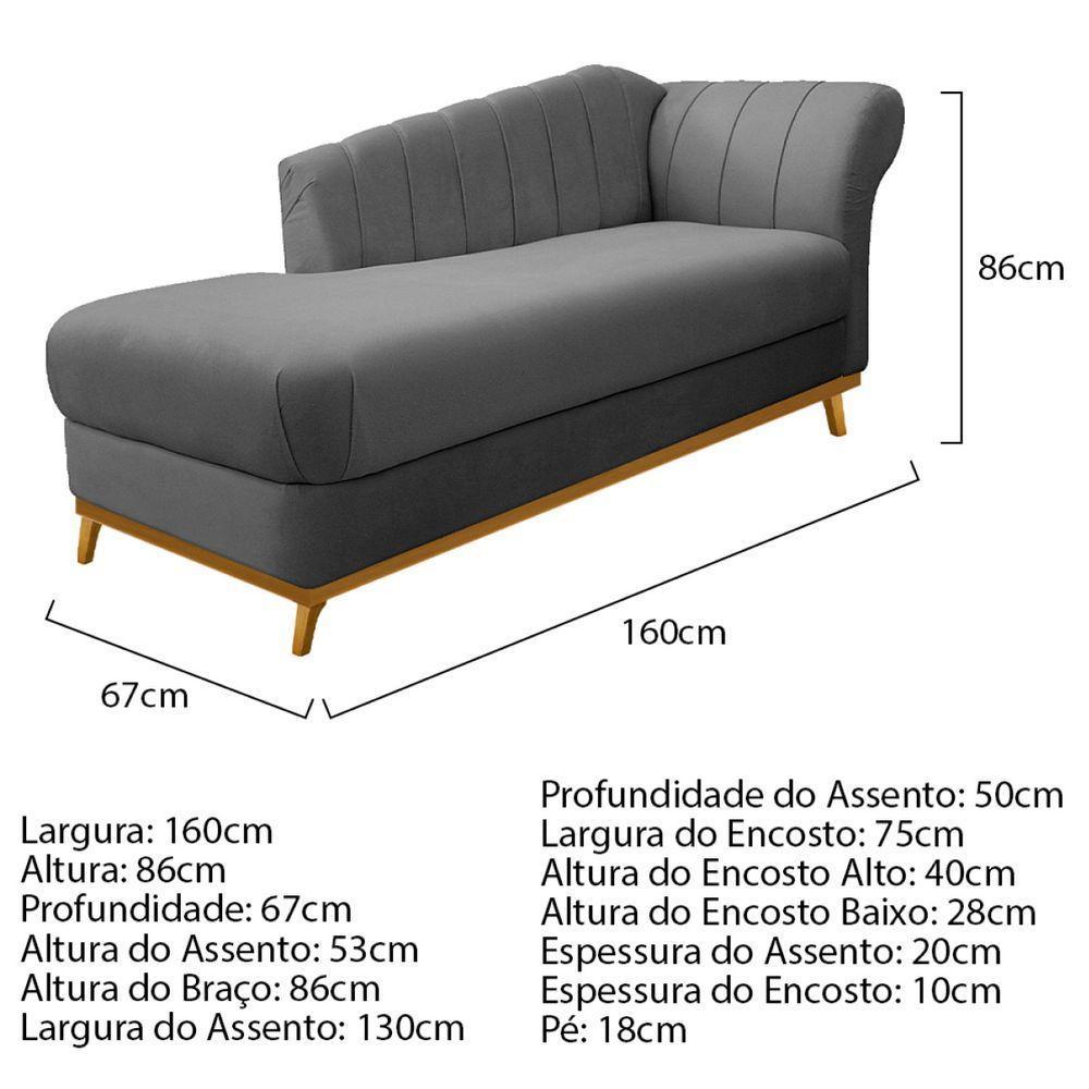 Kit Diva Recamier Vanessa 160Cm Lado Esquerdo E 02 Poltronas Laura Suede Cor Cinza - 5
