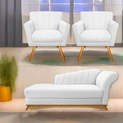 Kit Diva Recamier Vanessa 140Cm Lado Esquerdo E 02 Poltronas Laura Suede Cor Branco