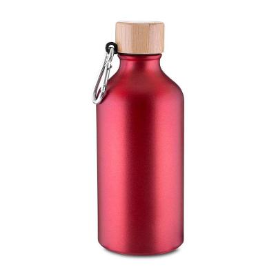 Garrafa Alumínio Reciclado 550ml Tampa Bambu Mosquetão Vermelha