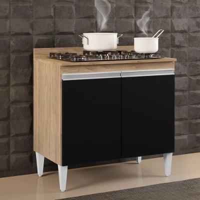Balcão Para Cooktop 80cm 2 Portas Flórida Castanho/preto - Lumil Móveis