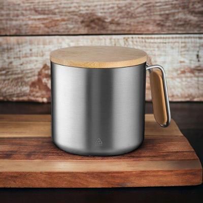 Caneca Em Inox Com Tampa De Bambu Parede Dupla 380ml Prata