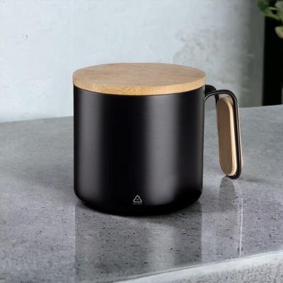 Caneca Em Inox Com Tampa De Bambu Parede Dupla 380ml Preta