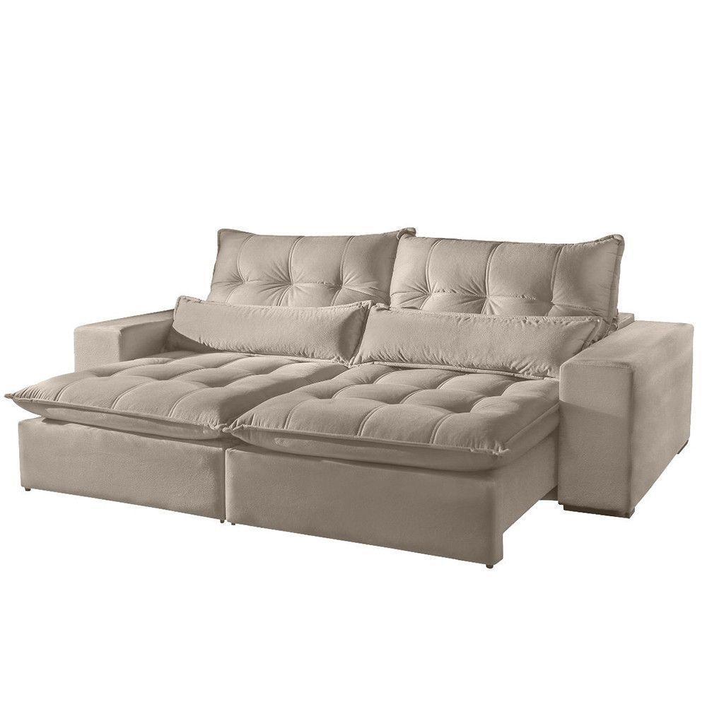 Sofá 3 Lugares Retrátil E Reclinável Máximo 2.30M Veludo Bege Bege - 5