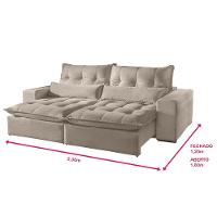 Sofá 3 Lugares Retrátil E Reclinável Máximo 2.30M Veludo Bege Bege - 2