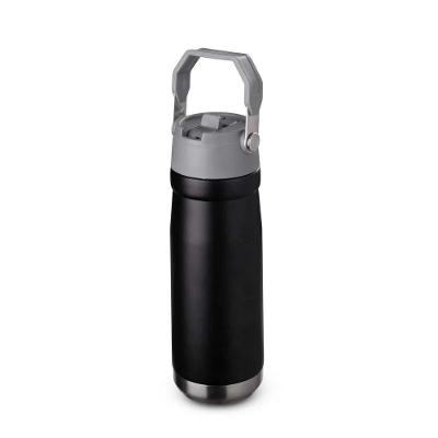 Garrafa Com Alça E Bico 650ml Em Aço Inox Preta