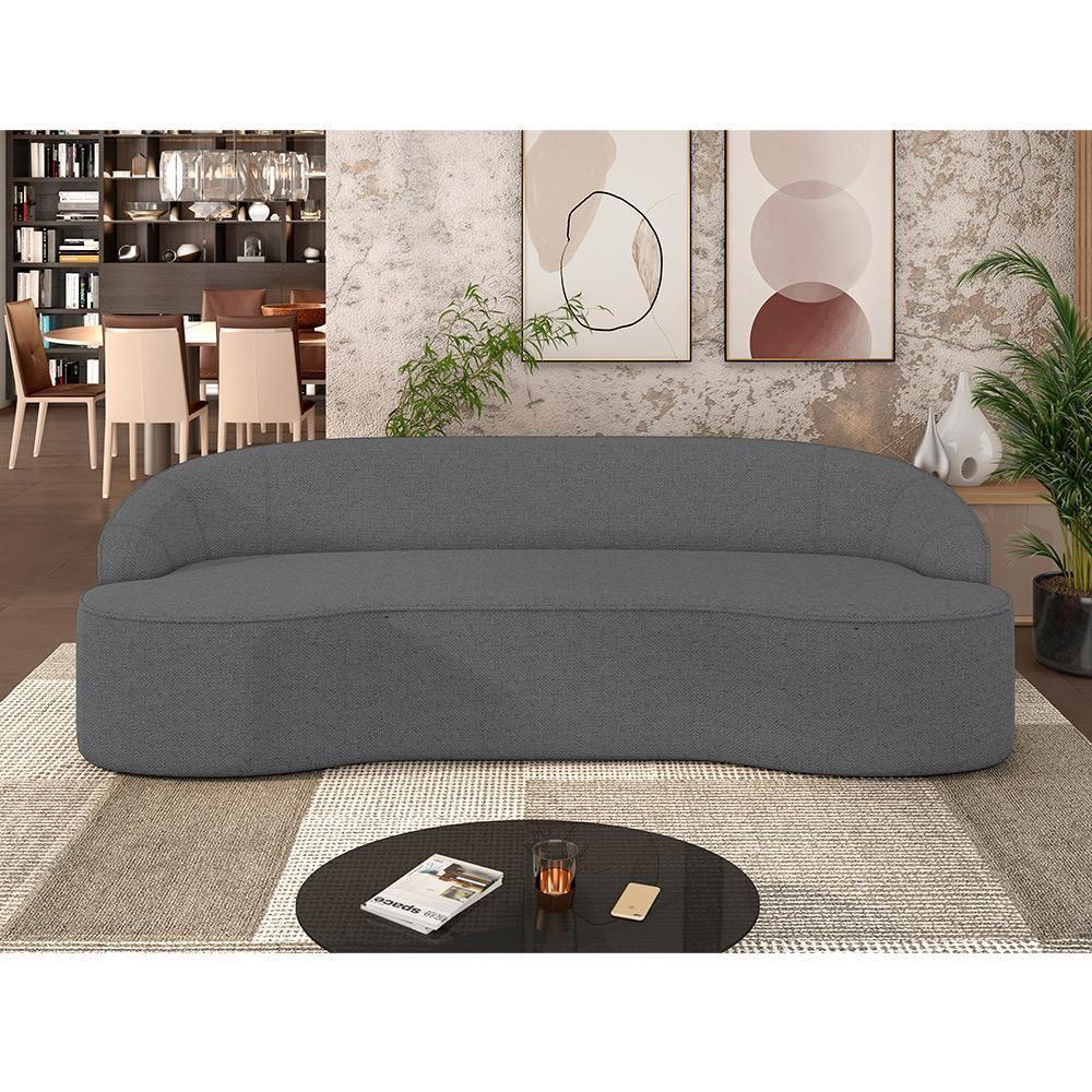 Sofá 3 Lugares Curvo Sala De Estar Living Lótus D02 Linho Cinza Escuro 210 Cm C-416 - 2