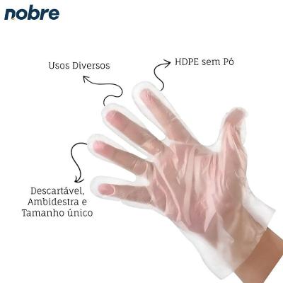 Kit 1000 Luvas Plásticas Descartáveis Hdpe Nobre Tamanho único Ambidestras