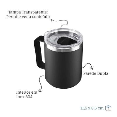 Caneca Térmica Café 450ml Com Tampa Aço Inox Parede Dupla Preto