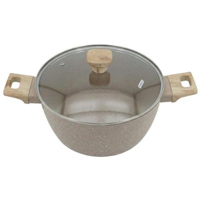 Panela Caçarola Indução Antiaderente Marble 24cm Cabo De Madeira