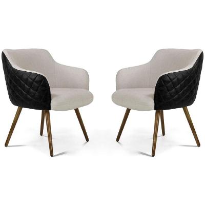 Kit 02 Poltronas Jade Tressê Pés Palito Corano Preto/linho Cru - Nexta Casa