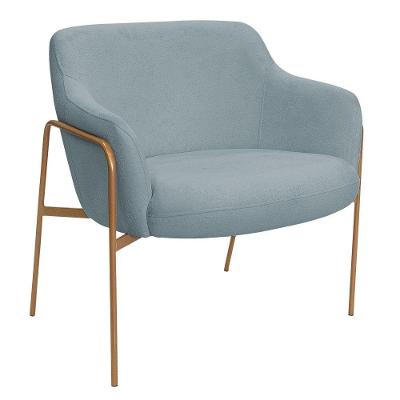 Poltrona Decorativa Jade Base Aço Ouro Fosco Bouclé Azul Claro - Nexta Casa